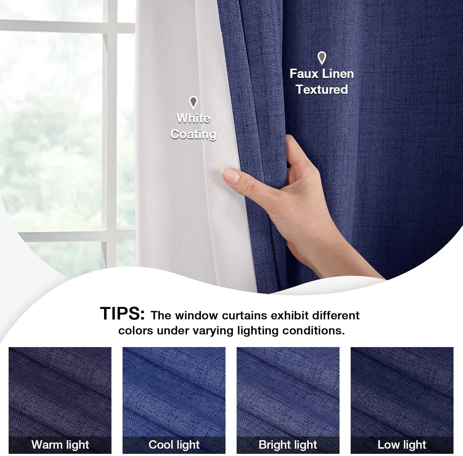 Timeles Blackout Curtains 84 Inches Long – 2 Panels Linen Curtains with Grommets, Room Darkening Drapes with White Liner for Bedroom & Living Room, 52 x 84 Inches, Navy Blue