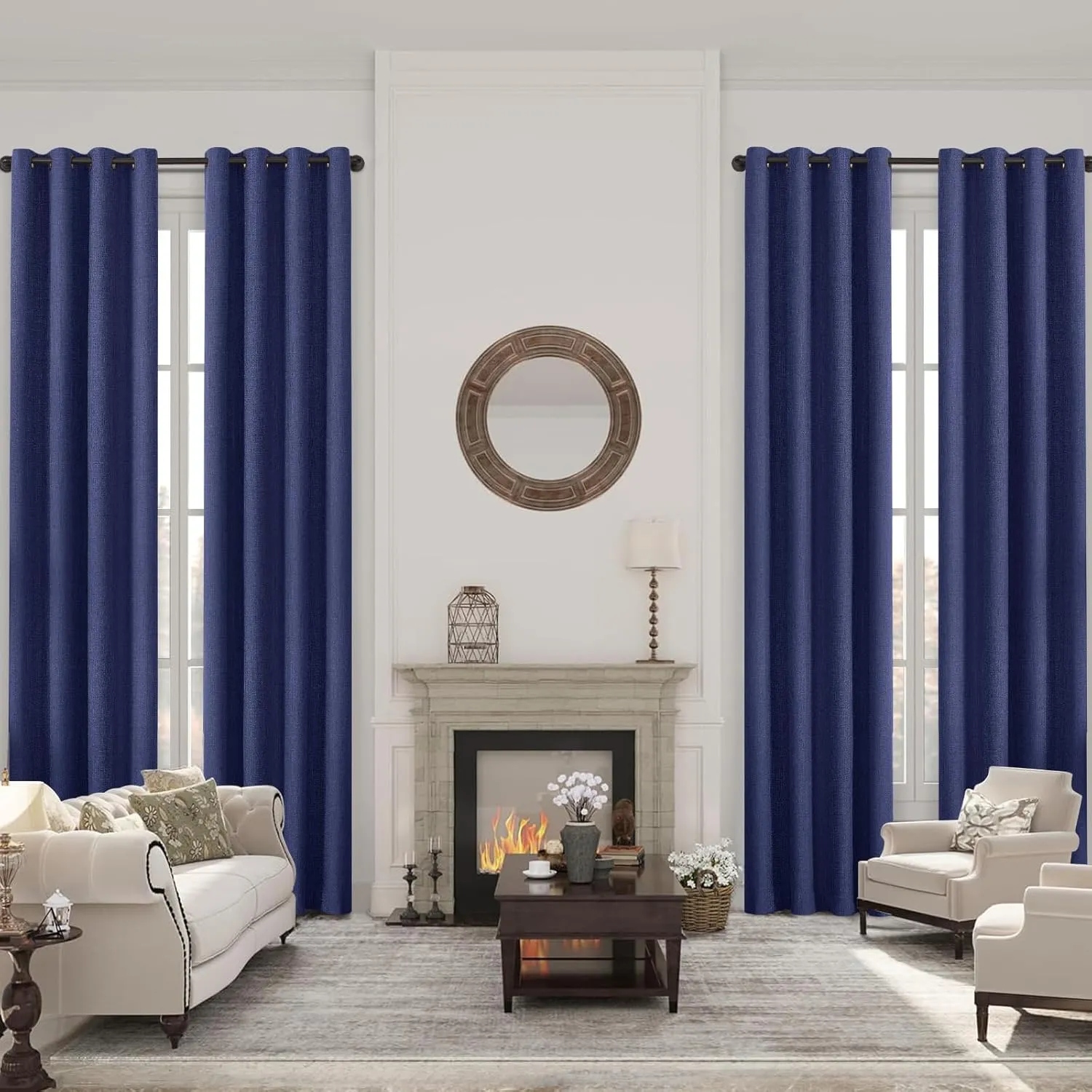 Timeles Blackout Curtains 84 Inches Long – 2 Panels Linen Curtains with Grommets, Room Darkening Drapes with White Liner for Bedroom & Living Room, 52 x 84 Inches, Navy Blue