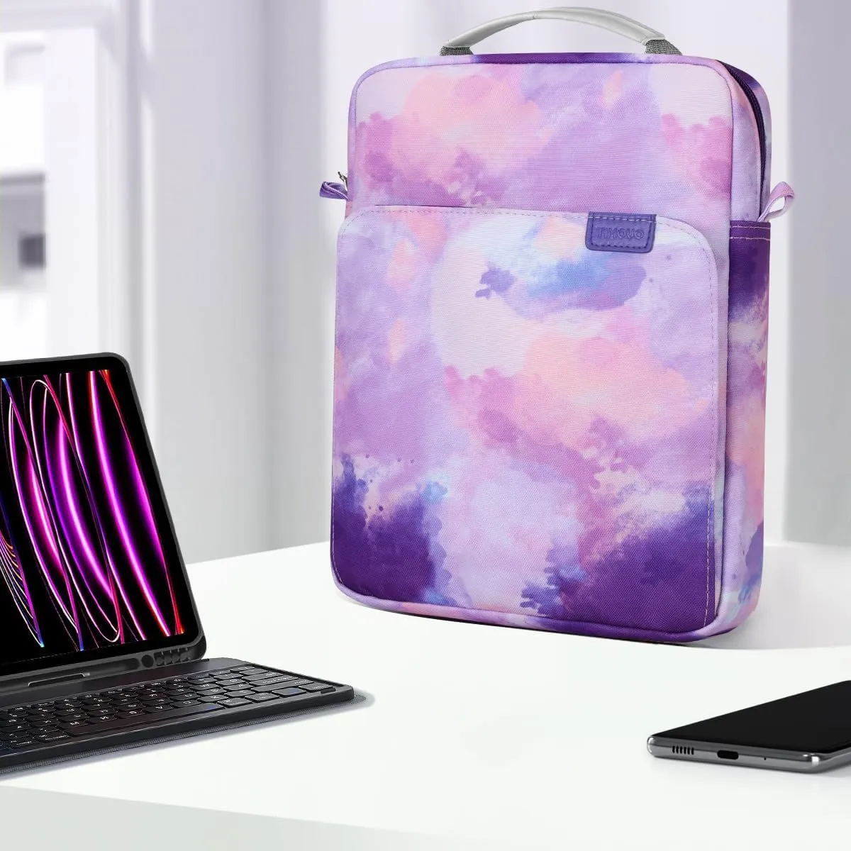 TiMOVO 13 Inch Tablet Sleeve Handbag with Shoulder Strap for iPad Air 13" M3 2025, iPad Pro 13", iPad Pro 12.9", Galaxy Tab S9 /S9 Plus/S10 /S10 Plus/S9 FE /S9 FE Plus 12.4", Watercolor Purple