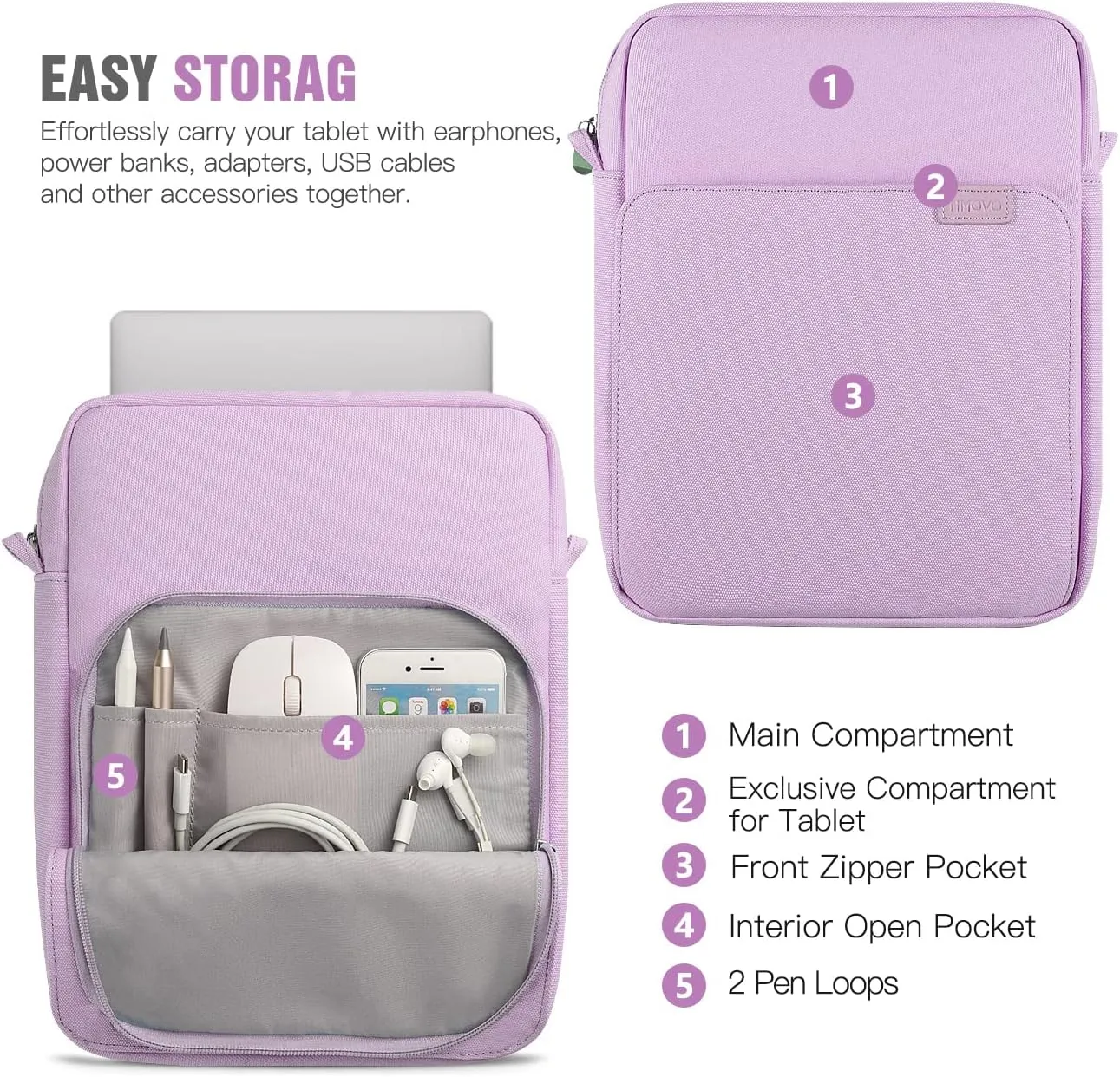 TiMOVO 9-11 Inch Tablet Sleeve Bag with Shoulder Strap for iPad 11-inch A16 2025, iPad 10th Gen. 10.9", iPad 9th/8th/7th Gen. 10.2", iPad Air 11/5th/4th Gen. 10.9", Galaxy Tab A9 Plus 11", Purple