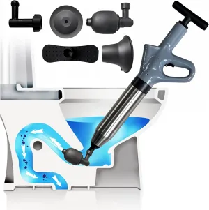 Toilet Plunger Unclogging Tool - High-Pressure Air Snake Blaster & Drain Unclogger Pipe Dredger for Bathroom Sink Floor - Heavy Duty Multi-Drain Clog Remover Pneumatic Pump Gun for Plumbing Issues