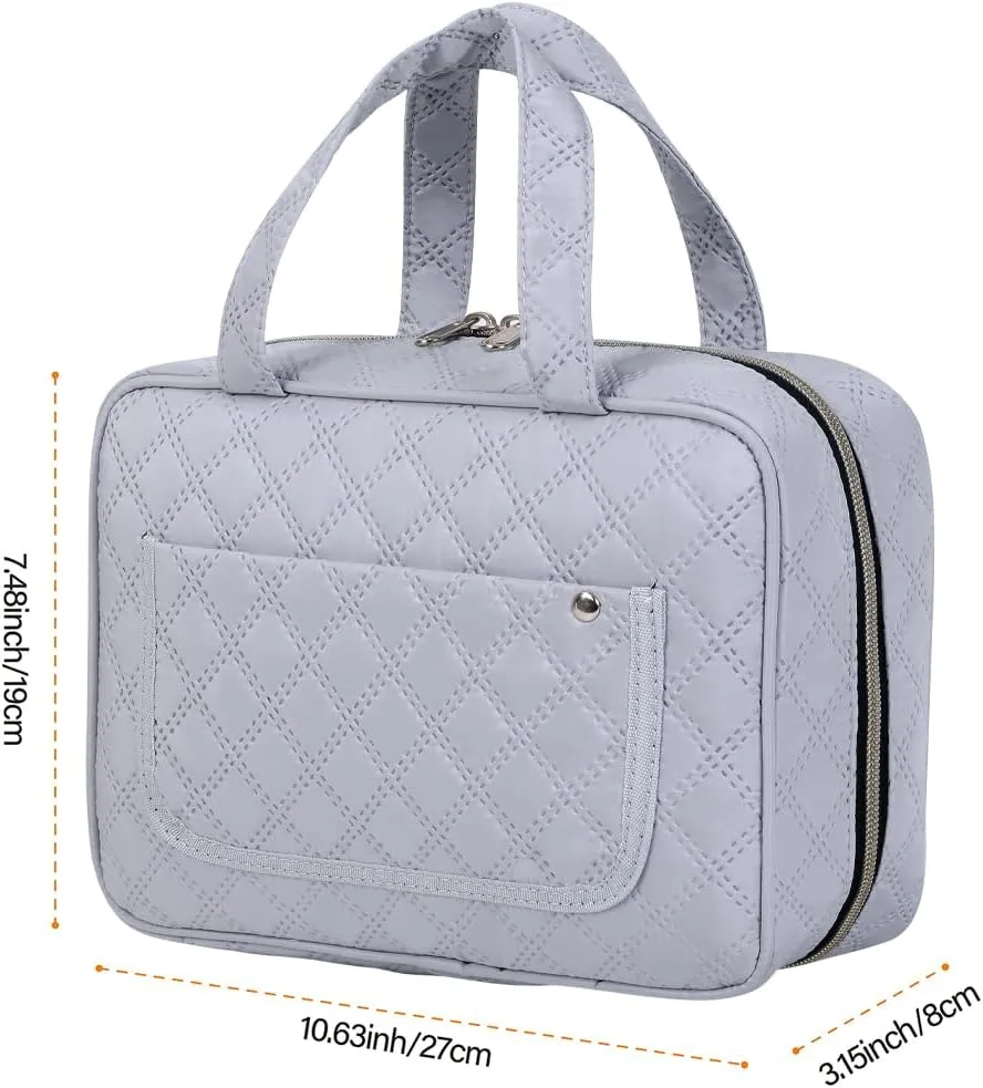 Toiletry Bag Hanging Travel Makeup Organizer for Women and Men with Hooks Water-resistant Multi Compartment Transparent Cosmetics Storage Box for Makeup Accessories, Toiletries Grey