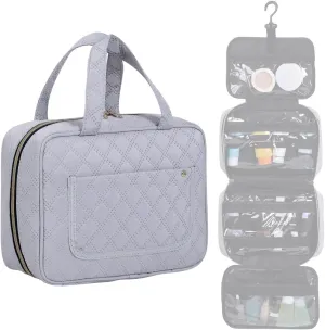 Toiletry Bag Hanging Travel Makeup Organizer for Women and Men with Hooks Water-resistant Multi Compartment Transparent Cosmetics Storage Box for Makeup Accessories, Toiletries Grey