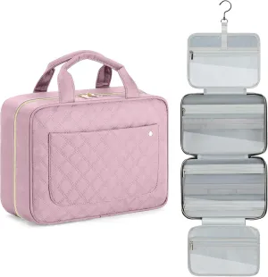 Toiletry Bag Hanging Travel Makeup Organizer with TSA Approved Transparent Cosmetic Bag Makeup Bag for Full Sized Toiletries (Pink)