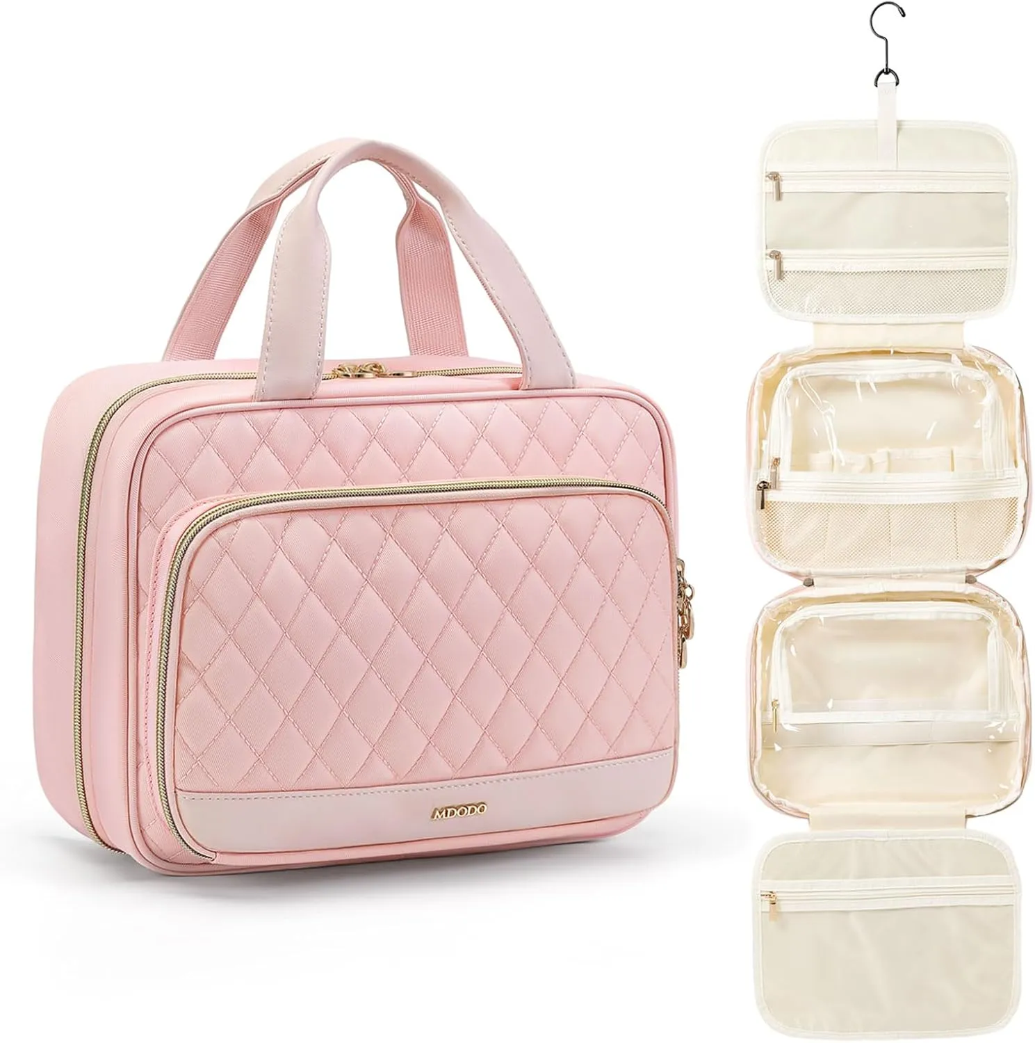 Toiletry Bag Hanging Travel Toiletry Makeup Bag with Hanging Hook Transparent Cosmetic Bag Make up Bag for Women (Pink)