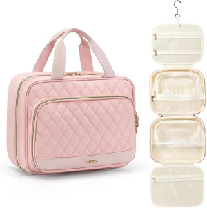 Toiletry Bag Hanging Travel Toiletry Makeup Bag with Hanging Hook Transparent Cosmetic Bag Make up Bag for Women (Pink)