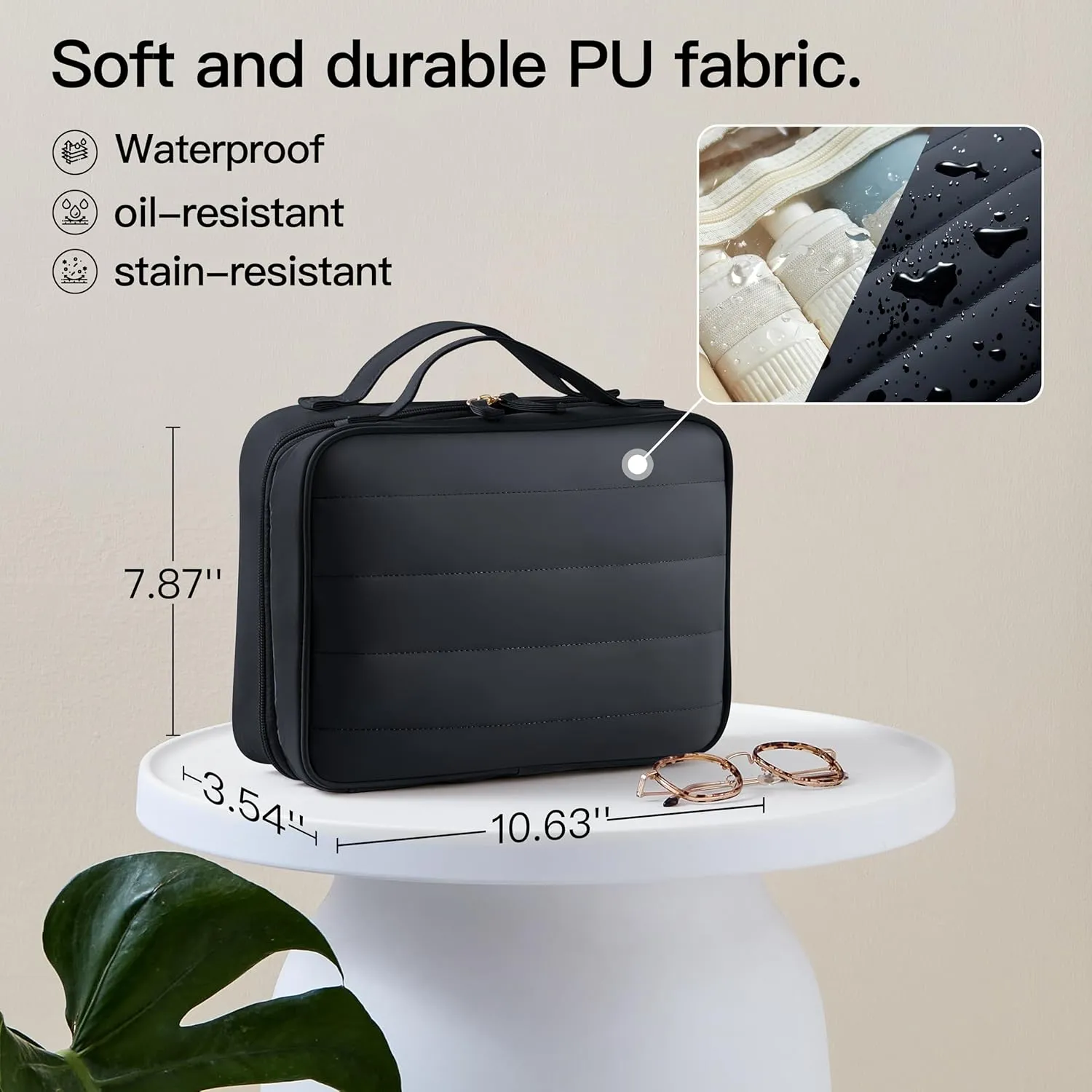Toiletry Bag, Travel Bag for Women & Men, Portable Cosmetic Bag with Hanging Hook, Durable, Waterproof for Shampoo, Makeup, Essentials, Toiletries Acessories (Black)