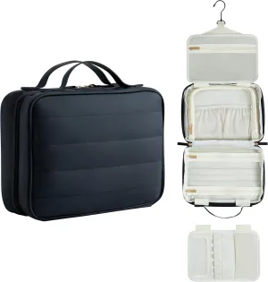 Toiletry Bag, Travel Bag for Women & Men, Portable Cosmetic Bag with Hanging Hook, Durable, Waterproof for Shampoo, Makeup, Essentials, Toiletries Acessories (Black)