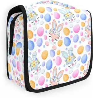 Toiletry Bag Travel Bag with Hanging Hook,Easter Seamless Pattern Bunny Water-resistant Makeup Cosmetic Bag Travel Organizer for Accessories Shampoo Toiletries Trips Camping Bathroom