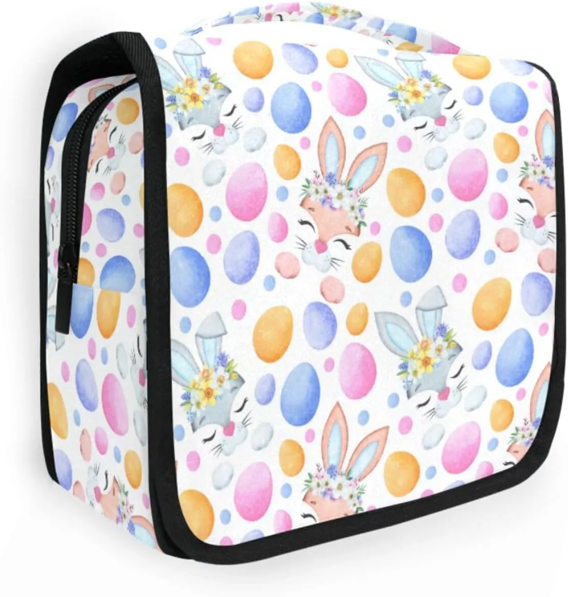 Toiletry Bag Travel Bag with Hanging Hook,Easter Seamless Pattern Bunny Water-resistant Makeup Cosmetic Bag Travel Organizer for Accessories Shampoo Toiletries Trips Camping Bathroom