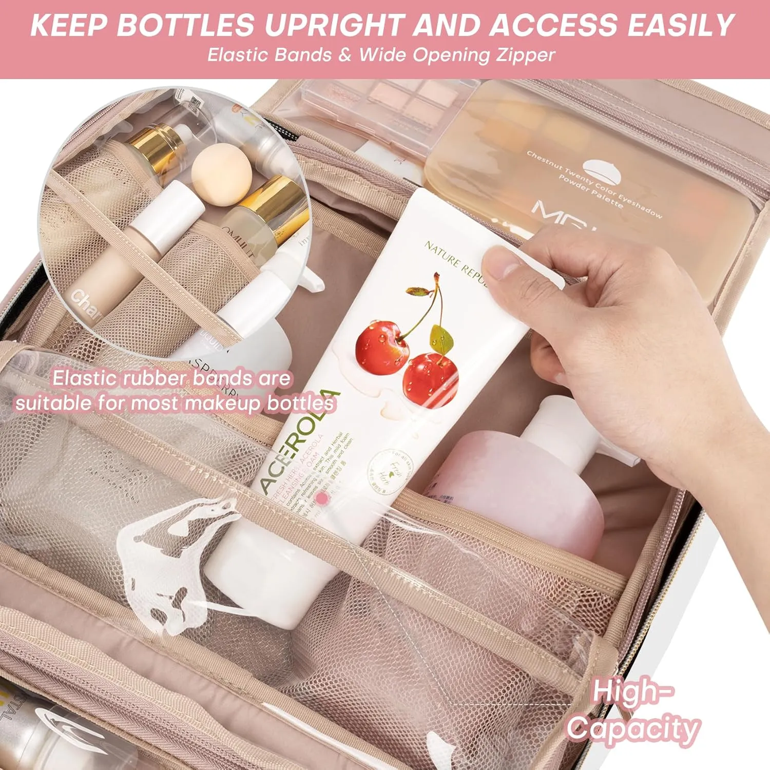 Toiletry Bag with Hanging Hook, Portable Makeup Cosmetic Bags, Space-efficient, Collapsible Moving, making it more suitable for Travel