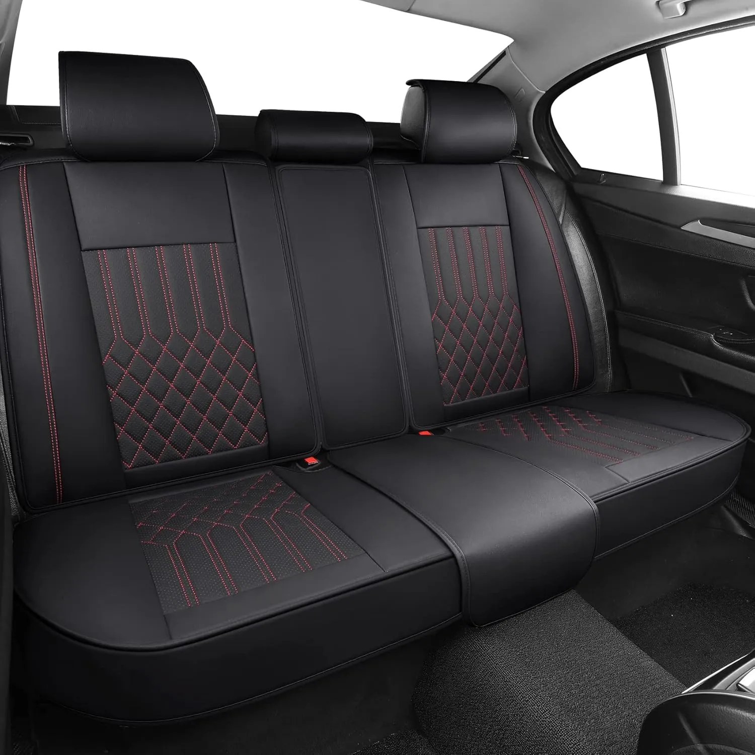 Tomatoman Artificial Leather Seat Covers Compatible with Infiniti G25 2010 2011 2012 2013 2014 Waterproof Airbag Compatible(Full Set/Black Red)