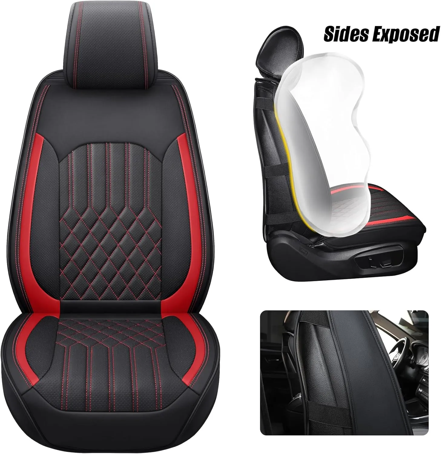 Tomatoman Artificial Leather Seat Covers Compatible with Infiniti G25 2010 2011 2012 2013 2014 Waterproof Airbag Compatible(Full Set/Black Red)