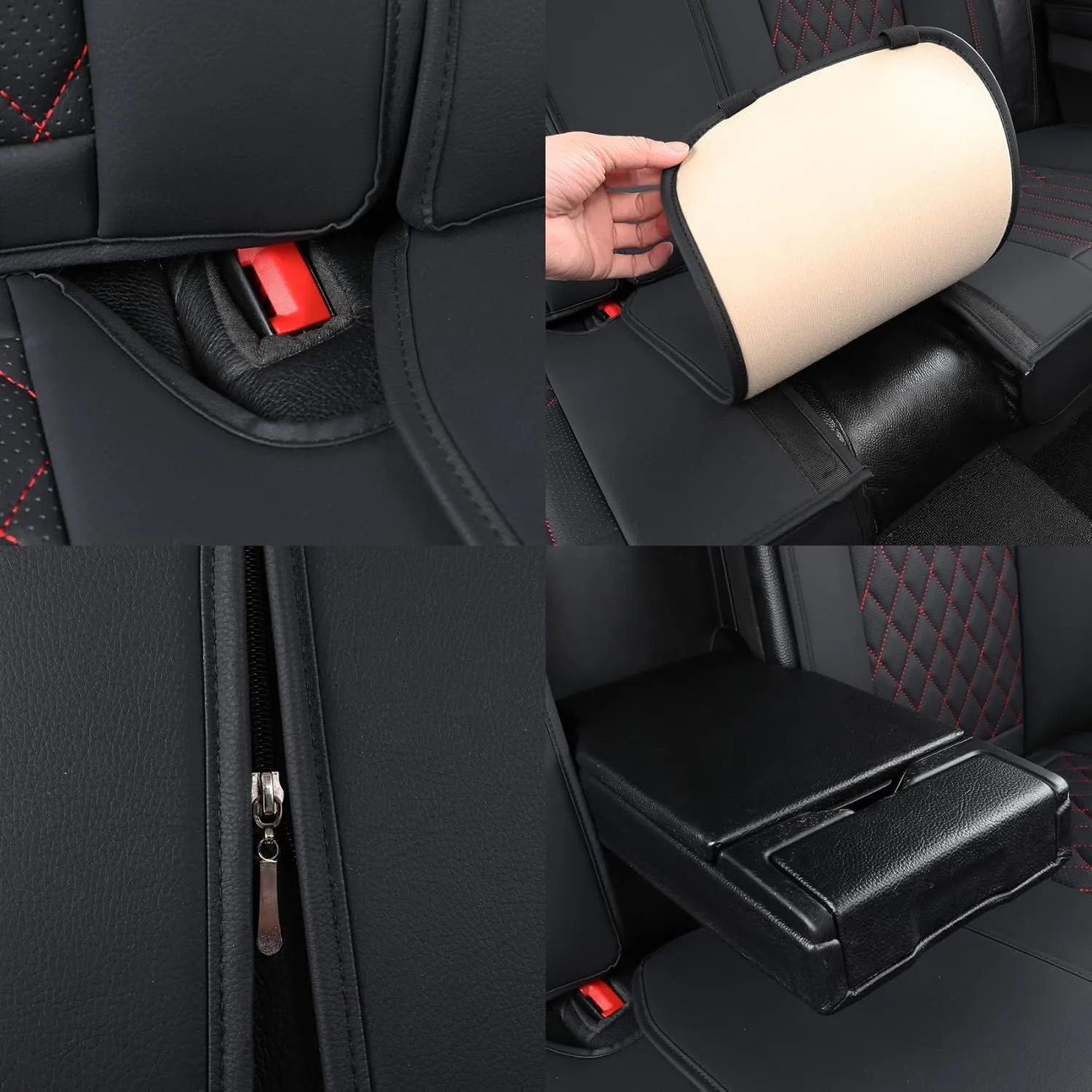 Tomatoman Artificial Leather Seat Covers Compatible with Infiniti G25 2010 2011 2012 2013 2014 Waterproof Airbag Compatible(Full Set/Black Red)