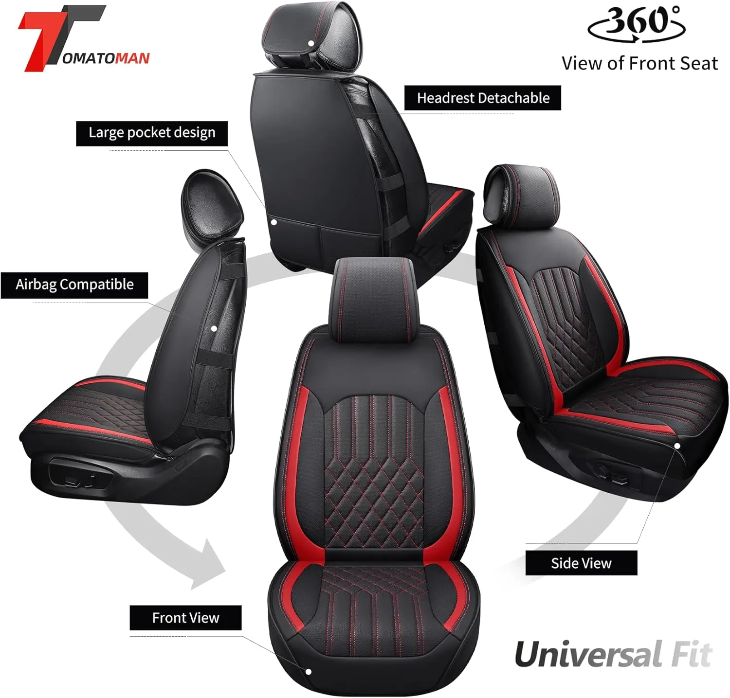 Tomatoman Artificial Leather Seat Covers Compatible with Infiniti G25 2010 2011 2012 2013 2014 Waterproof Airbag Compatible(Full Set/Black Red)
