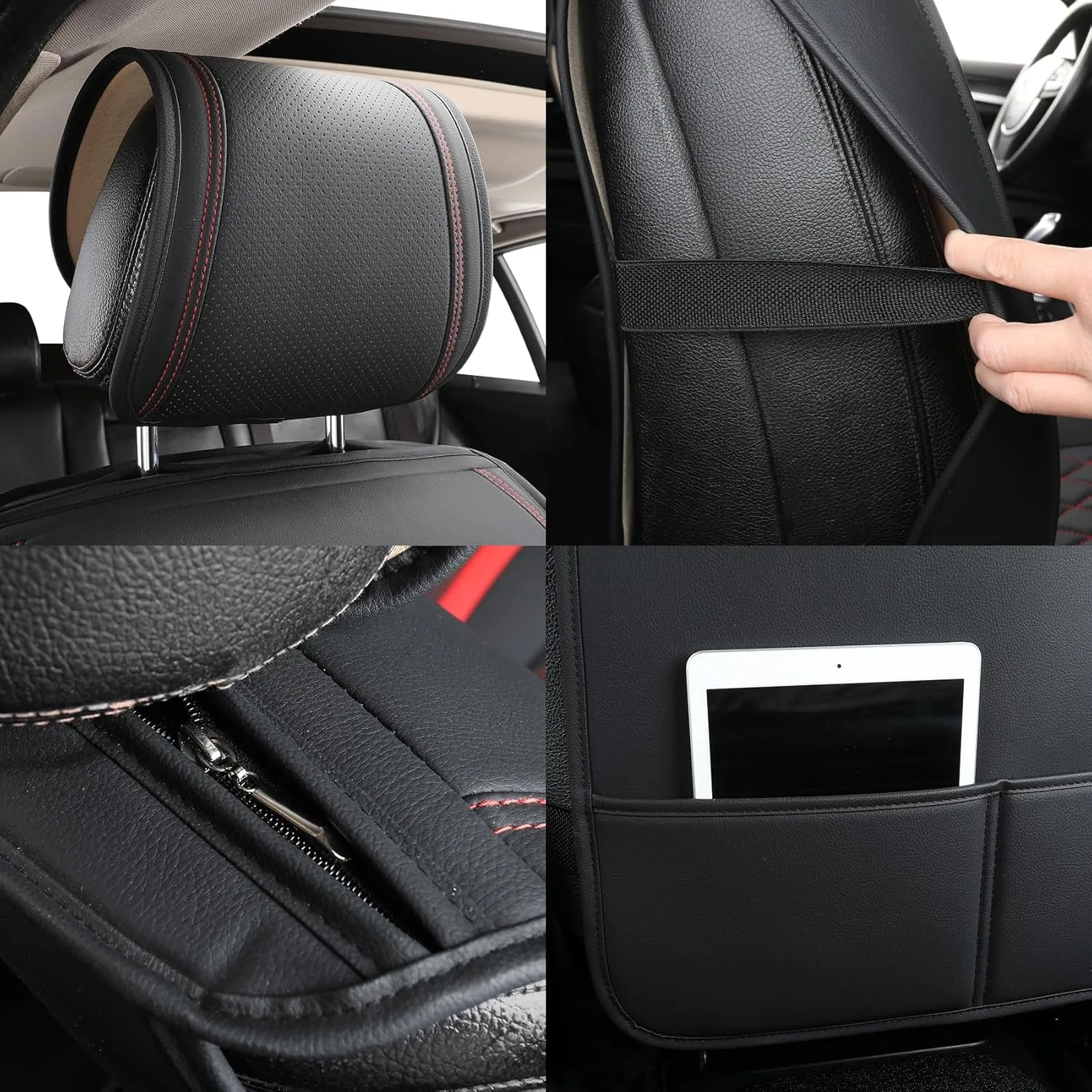 Tomatoman Artificial Leather Seat Covers Compatible with Infiniti G25 2010 2011 2012 2013 2014 Waterproof Airbag Compatible(Full Set/Black Red)