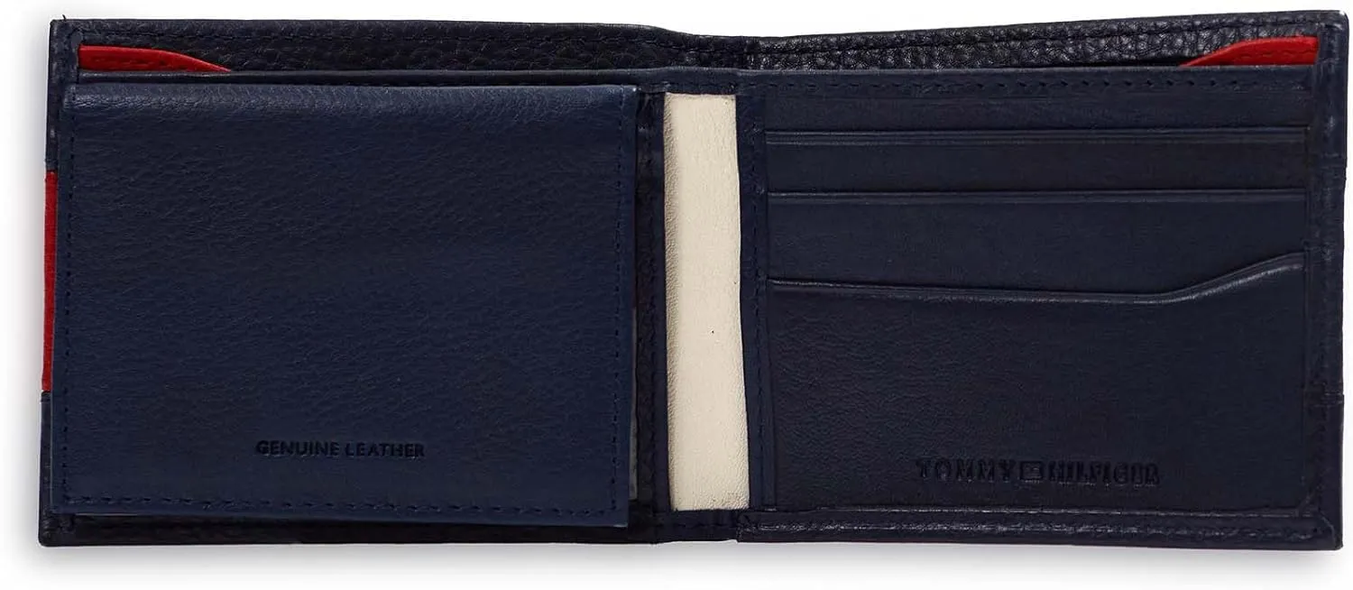 Tommy Hilfiger Men's Classic Logo Style Passcase Bifold Wallet with Multiple Card Slots and ID Window