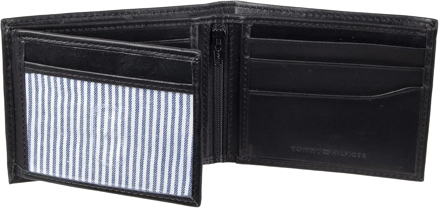 Tommy Hilfiger Men's Classic Logo Style Passcase Bifold Wallet with Multiple Card Slots and ID Window
