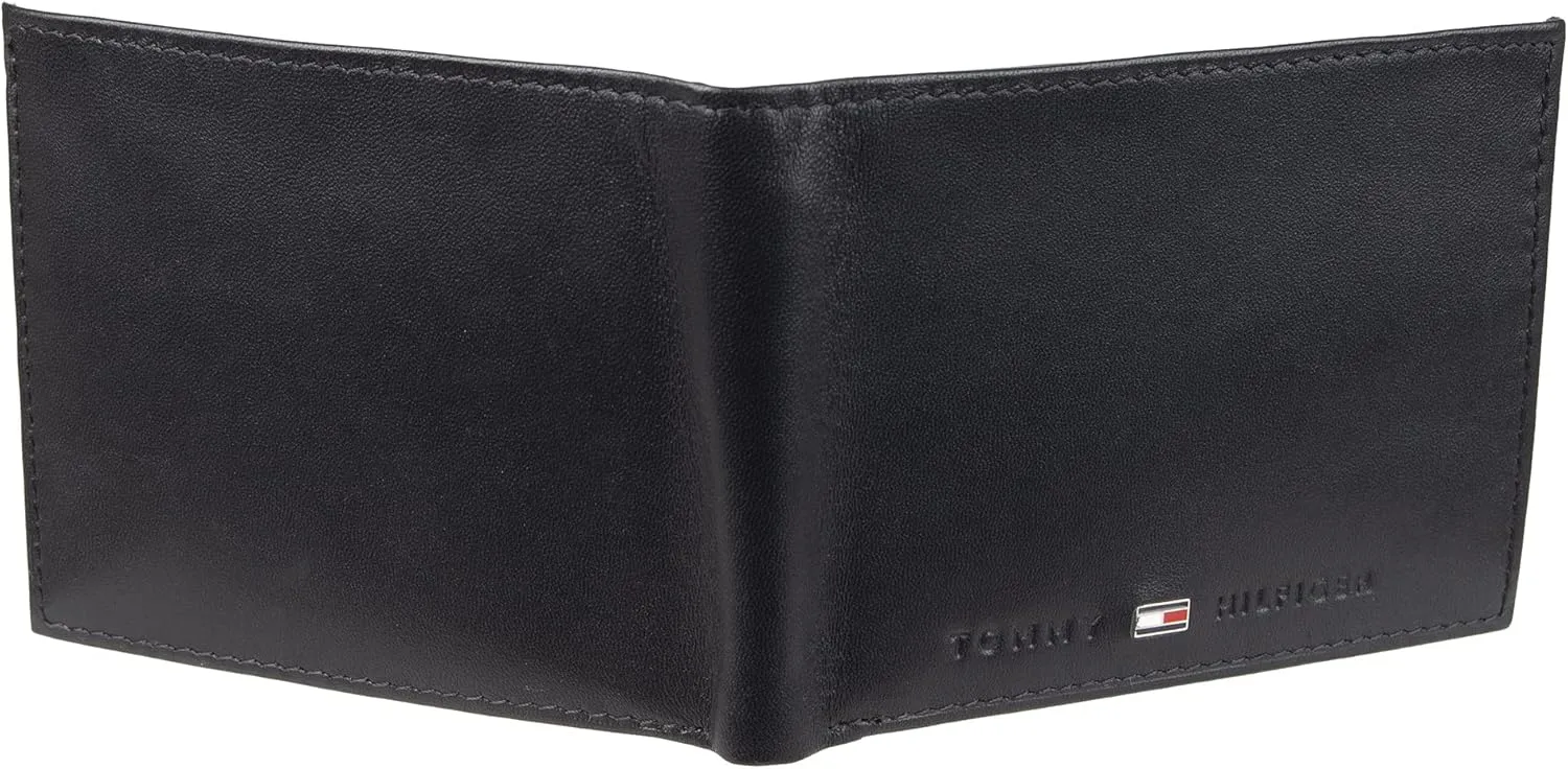Tommy Hilfiger Men's Classic Logo Style Passcase Bifold Wallet with Multiple Card Slots and ID Window