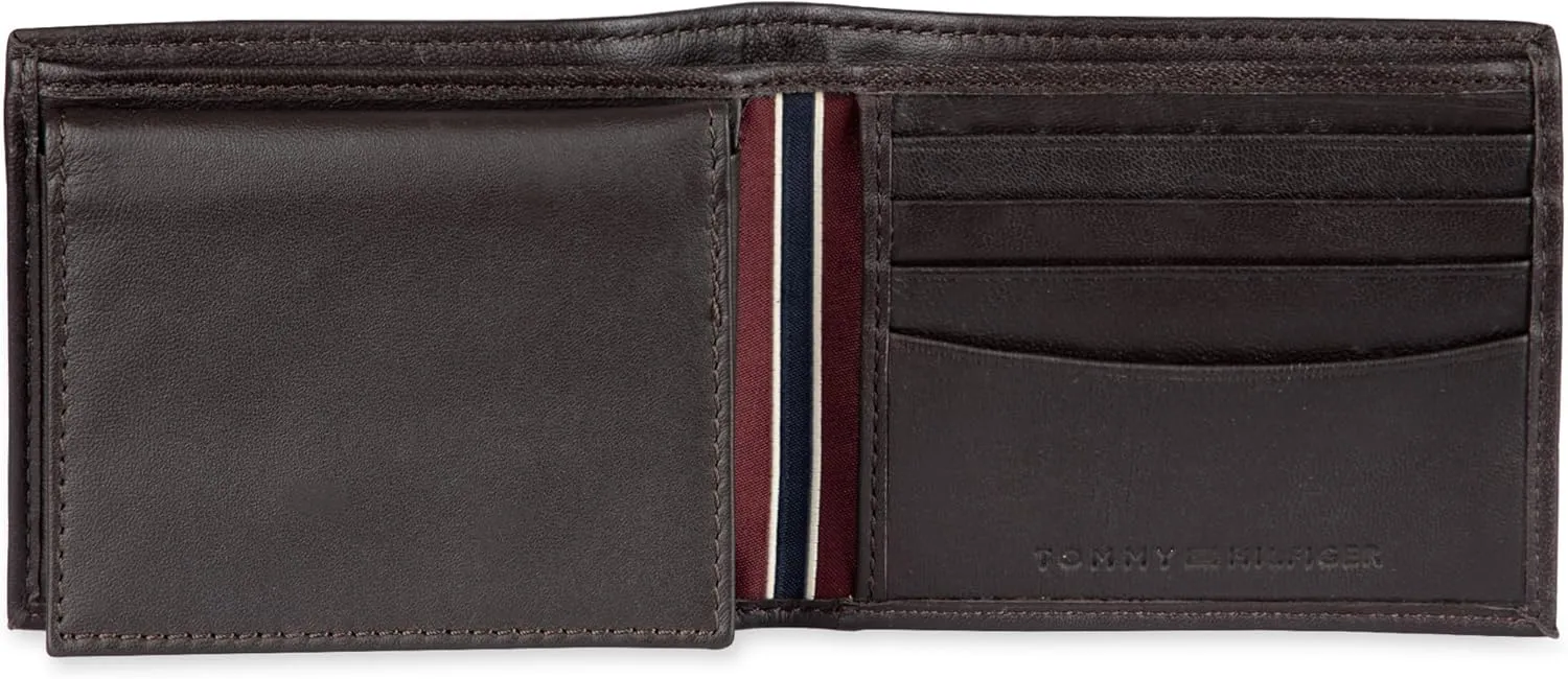 Tommy Hilfiger Men's Leather Wallet – Slim Bifold with 6 Credit Card Pockets and Removable ID Window