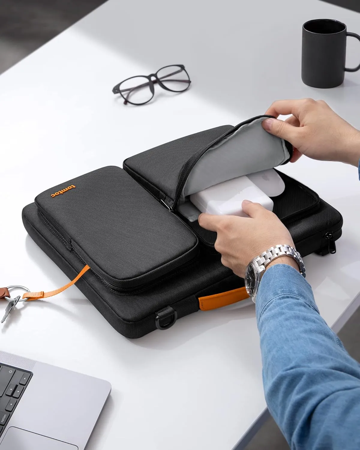 tomtoc 360 Protective Laptop Shoulder Bag for 15 Inch New MacBook Air M4 M3/A3114 M2/A2941 2025-2023, 15 Inch Microsoft Surface Laptop 6/5, Water-Resistant Accessory Case for MacBook Pro A1990 A1707