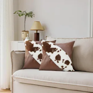 TOMWISH Faux Fur and Artificial Leather Throw Pillow Covers 18x18 Set of 2,Western Decor Christmas Decorative Modern Throw Pillows for Bedroom Living Room Sofa Car Cushion Cover(White and Brown)