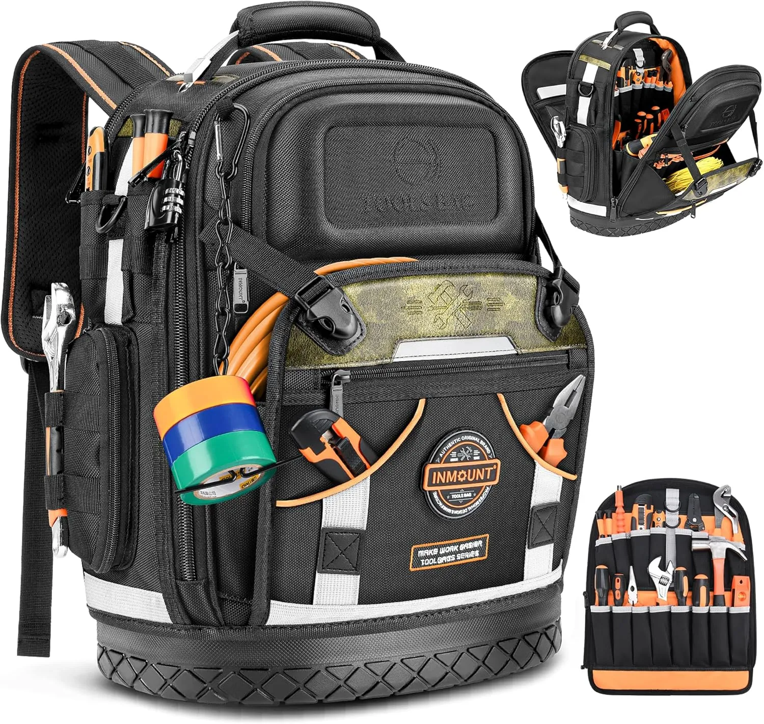 Tool Backpack Bag, Electrician Tool Bag 78-Pockets & Loops Tools Bag Men HVAC Heavy Duty Storage Construction tools Backpack With Molded Reinforcement Base and Combination Lock