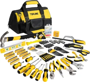 TOPLINE 390-Piece Hand Tool Kits for Home, 14-Inch Wide Mouth Tool Bag with Tools Included, Home Tool Set for Men, General Home Maintenance, Daily Use