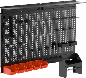 TORACK Metal Pegboard Wall Organizer 4ft Wide, Tool Storage Pegboard System for Garage with Accessories, Wall Mount Storage Bins, Shelves, Peg board Tool Organizer Kit for Workbench(Black)