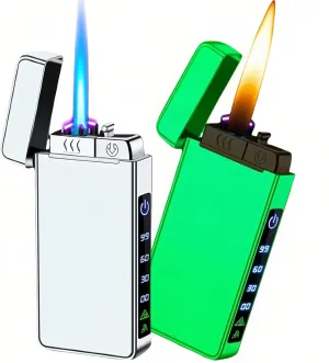 Torch Lighter, Butane Torch Open Flame Plasma Dual Arc 3-in-1 Lighter, USB Rechargeable Electric Lighters with Flashlight, Windproof Refillable Lighters (Without Fuel) (Luminous White)