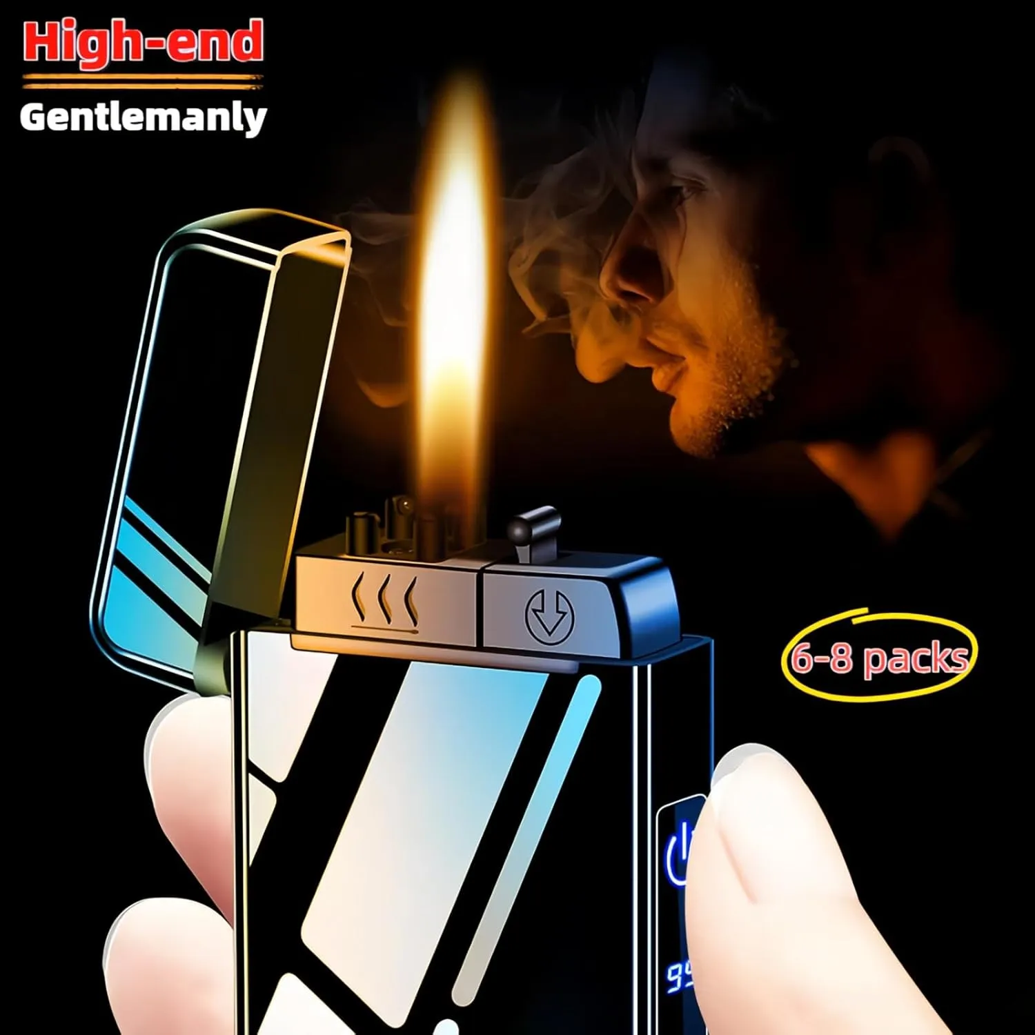 Torch Lighter, Butane Torch Open Flame Plasma Dual Arc 3-in-1 Lighter, USB Rechargeable Electric Lighters with Flashlight, Windproof Refillable Lighters (Without Fuel) (Luminous White)