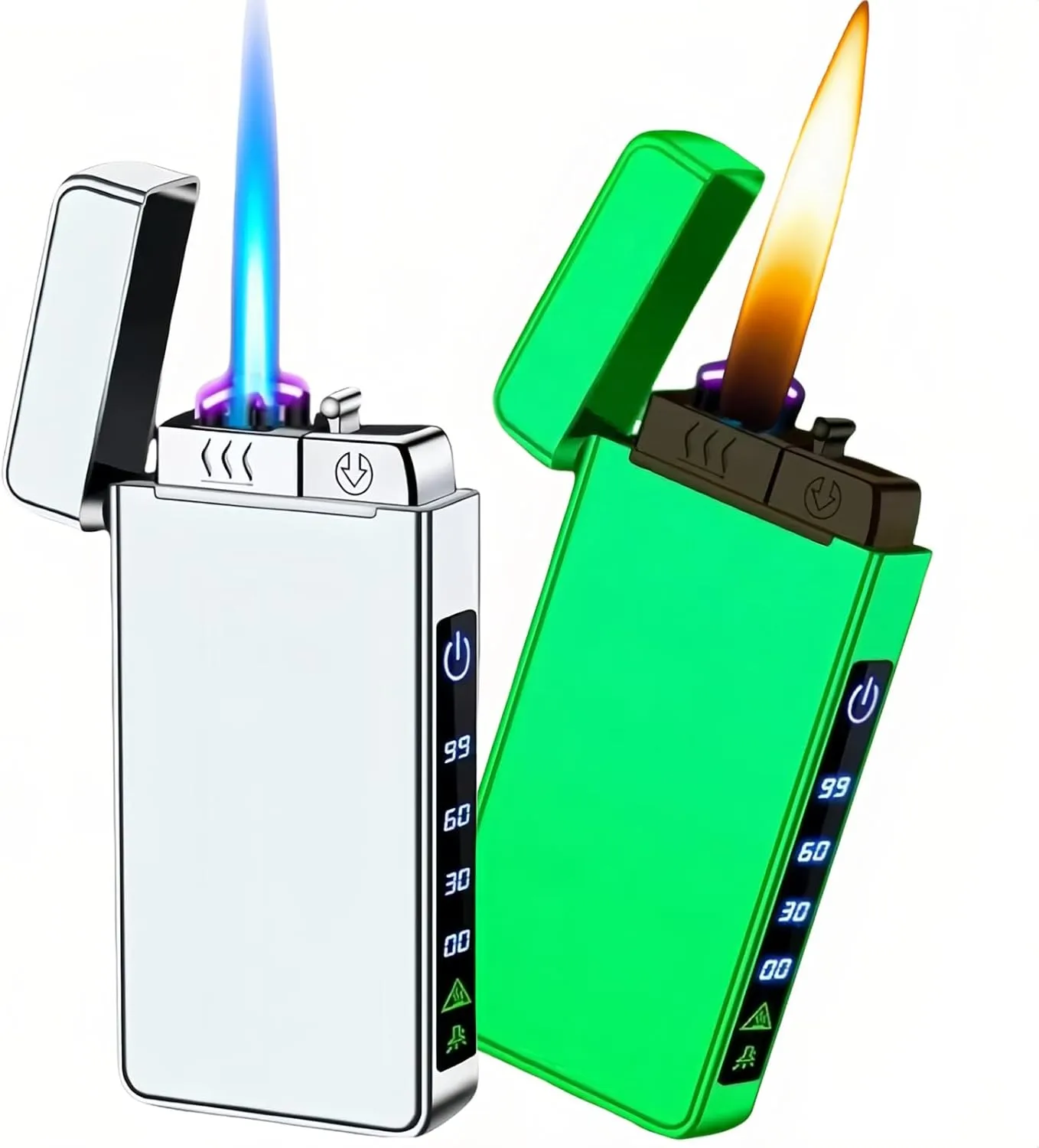 Torch Lighter, Butane Torch Open Flame Plasma Dual Arc 3-in-1 Lighter, USB Rechargeable Electric Lighters with Flashlight, Windproof Refillable Lighters (Without Fuel) (Luminous White)