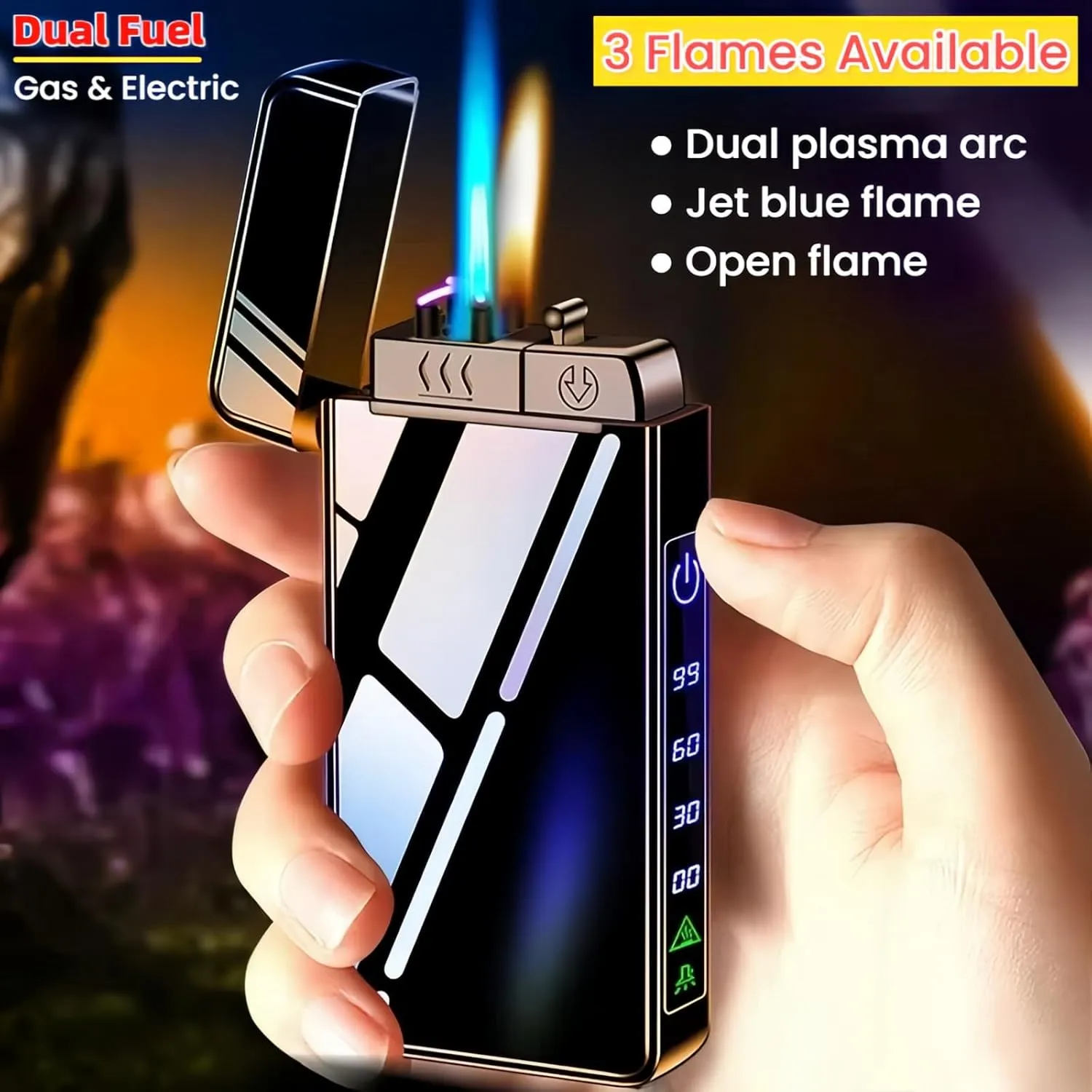 Torch Lighter, Butane Torch Open Flame Plasma Dual Arc 3-in-1 Lighter, USB Rechargeable Electric Lighters with Flashlight, Windproof Refillable Lighters (Without Fuel) (Luminous White)