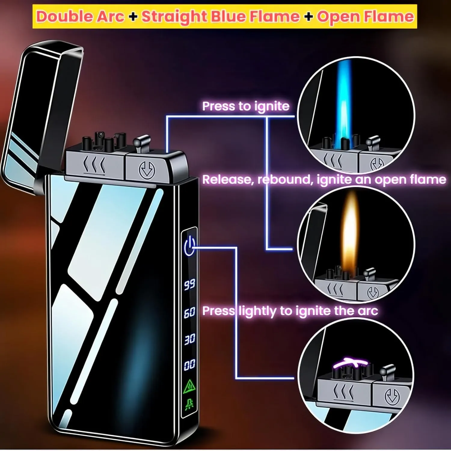 Torch Lighter, Butane Torch Open Flame Plasma Dual Arc 3-in-1 Lighter, USB Rechargeable Electric Lighters with Flashlight, Windproof Refillable Lighters (Without Fuel) (Luminous White)