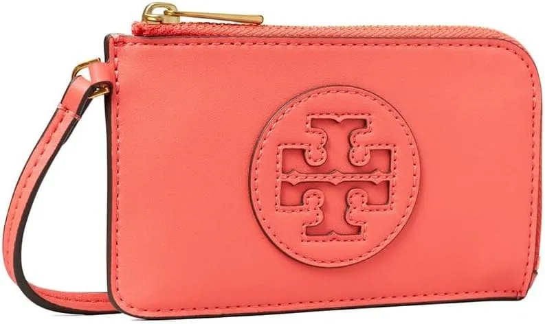 Tory Burch Women's Ella Bio Vegan Leather Zip Card Case Wristlet Wallet (Coral Crush)