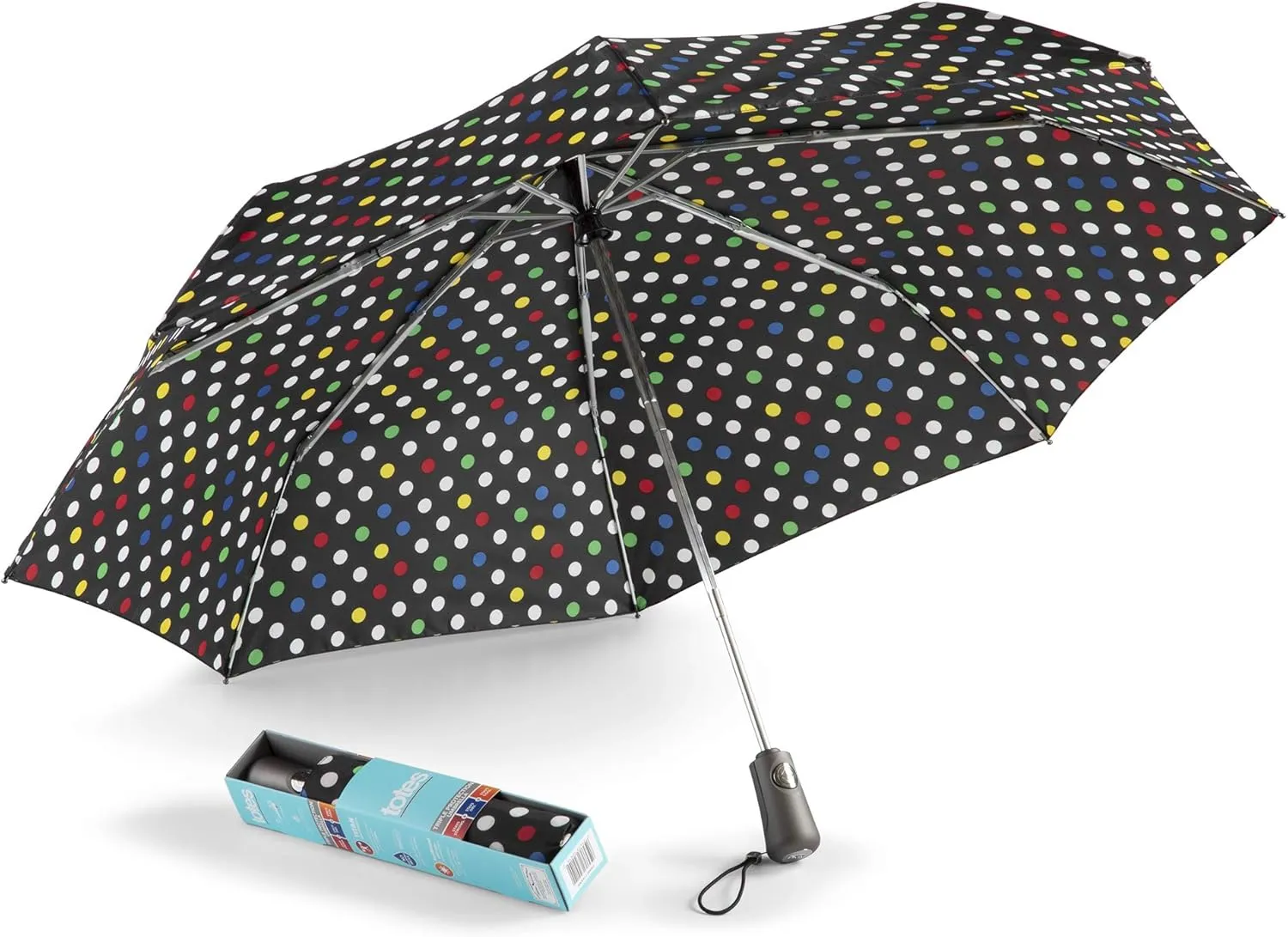 totes Portable Umbrella for Travel – Compact for Car, Backpack and Purse – Windproof, Strong, UV Sun Protection, Water-Repellant, Foldable On-the-Go Umbrella with Auto Open/Close
