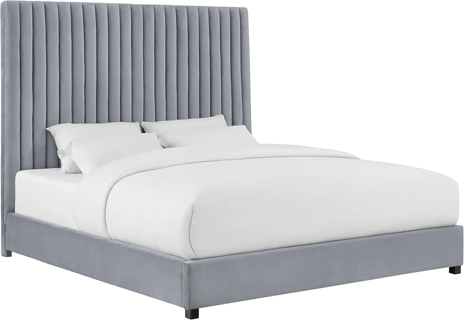 TOV Furniture The Arabelle Collection Modern Handcrafted Tufted Velvet Fabric Upholstered Solid Rubber Wood King Bed, King Size, Gray