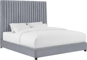 TOV Furniture The Arabelle Collection Modern Handcrafted Tufted Velvet Fabric Upholstered Solid Rubber Wood King Bed, King Size, Gray