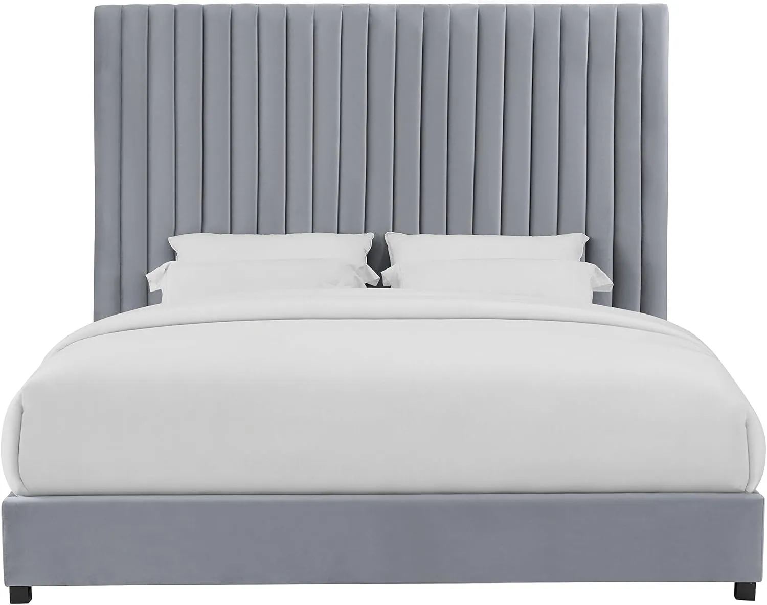TOV Furniture The Arabelle Collection Modern Handcrafted Tufted Velvet Fabric Upholstered Solid Rubber Wood King Bed, King Size, Gray
