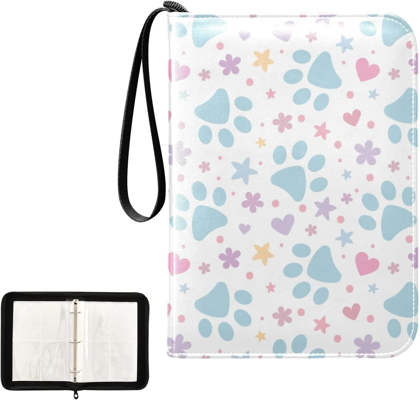 Trading Card Binder with Sleeves Adorable Colorful Paw Print C4 Pocket Card Binder PU Card Collection Binder 400 Cards Holder Collector Album