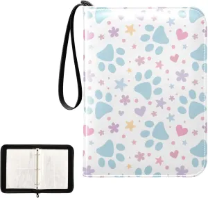 Trading Card Binder with Sleeves Adorable Colorful Paw Print C4 Pocket Card Binder PU Card Collection Binder 400 Cards Holder Collector Album
