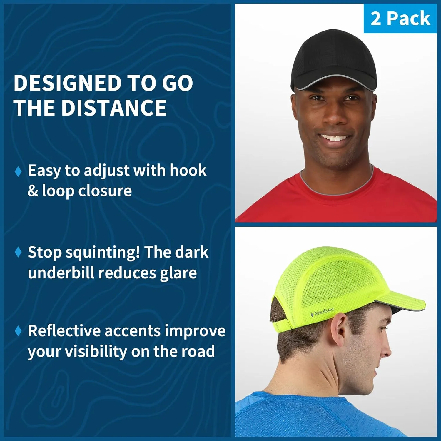TrailHeads Performance Mens Running Hat - Lightweight, Quick Dry Workout Hats for Men - Athletic Sports Cap for Tennis, Gym