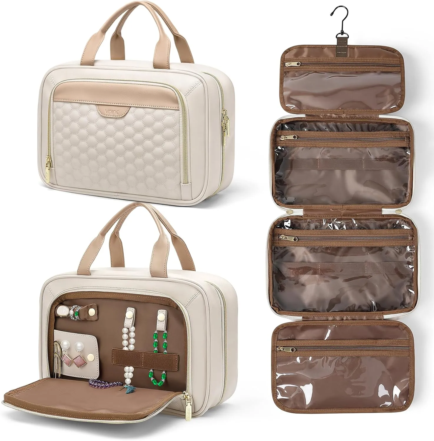 Travel Bag Women Vegan Cosmetic Bag with Organizer Water-Resistant Travel Bag for Toiletries Travel Essentials Organizer White Bag