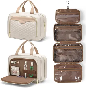 Travel Bag Women Vegan Cosmetic Bag with Organizer Water-Resistant Travel Bag for Toiletries Travel Essentials Organizer White Bag
