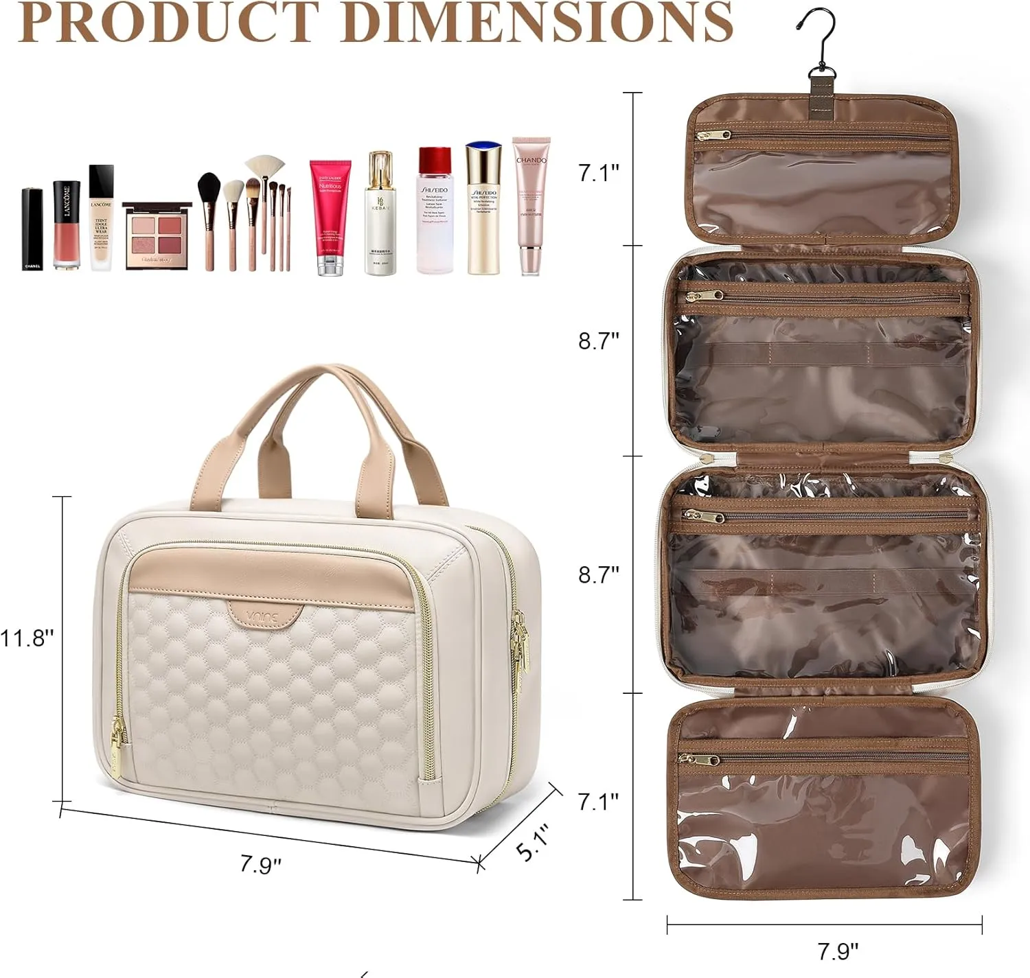 Travel Bag Women Vegan Cosmetic Bag with Organizer Water-Resistant Travel Bag for Toiletries Travel Essentials Organizer White Bag