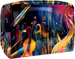 Travel Makeup Bag,Travel Toiletry Bag for Women,Abstract Jazz Art Music Instruments,Cosmetic Travel Bag
