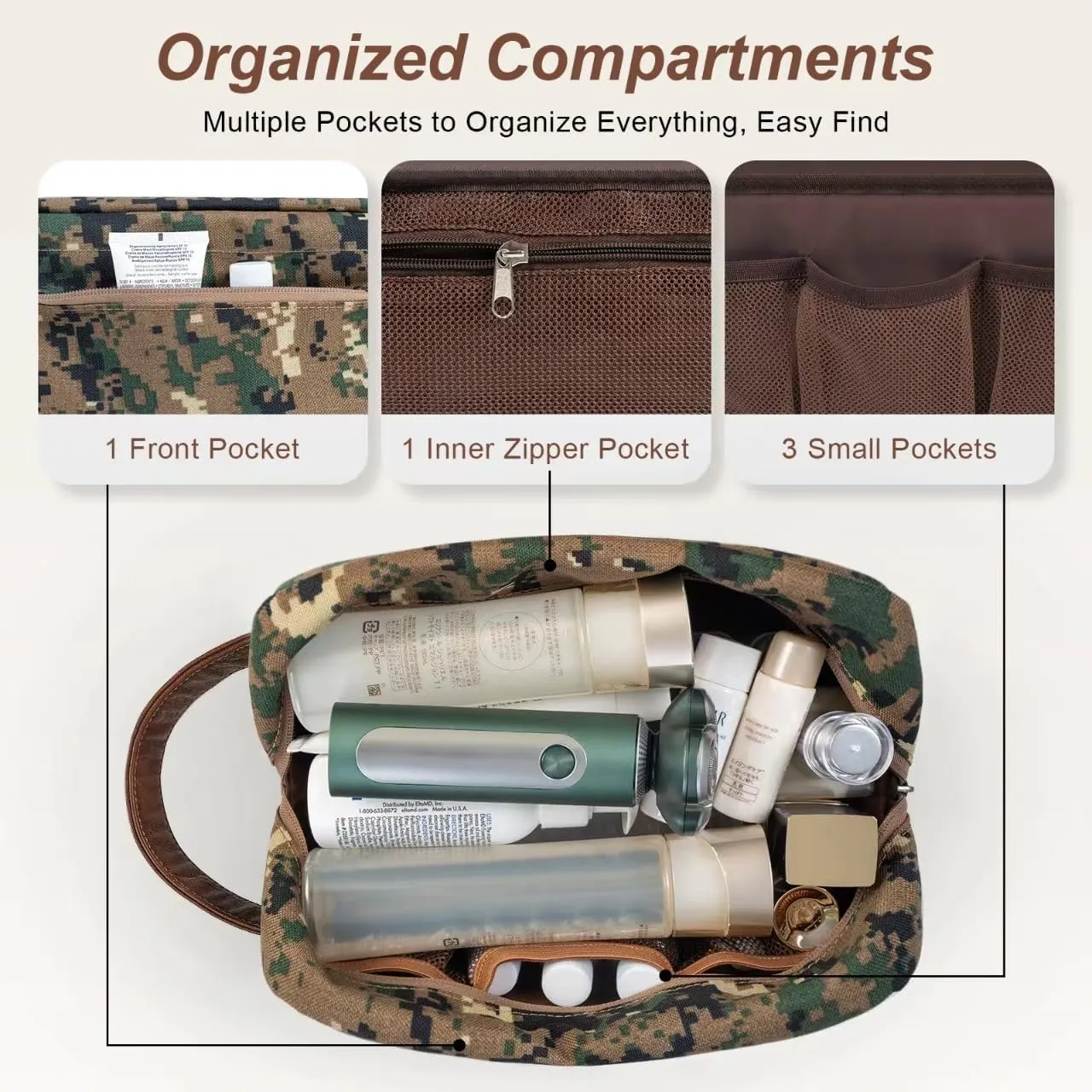 Travel Toiletry Bag for Men, Hanging Toiletry Organizer, Water Resistant Shaving Kit with Large Capacity for Travel Accessories (Camo-Green)
