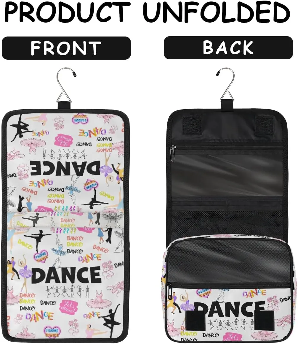 Travel Toiletry Bag for Women Girls with Hanging Hook Cute Pink Ballet Dancer Skull Dance Pattern Makeup Cosmetic Bag Organizer Travel Bag for Toiletries Essentials Accessories, Large Size