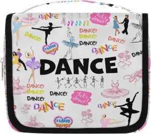 Travel Toiletry Bag for Women Girls with Hanging Hook Cute Pink Ballet Dancer Skull Dance Pattern Makeup Cosmetic Bag Organizer Travel Bag for Toiletries Essentials Accessories, Large Size