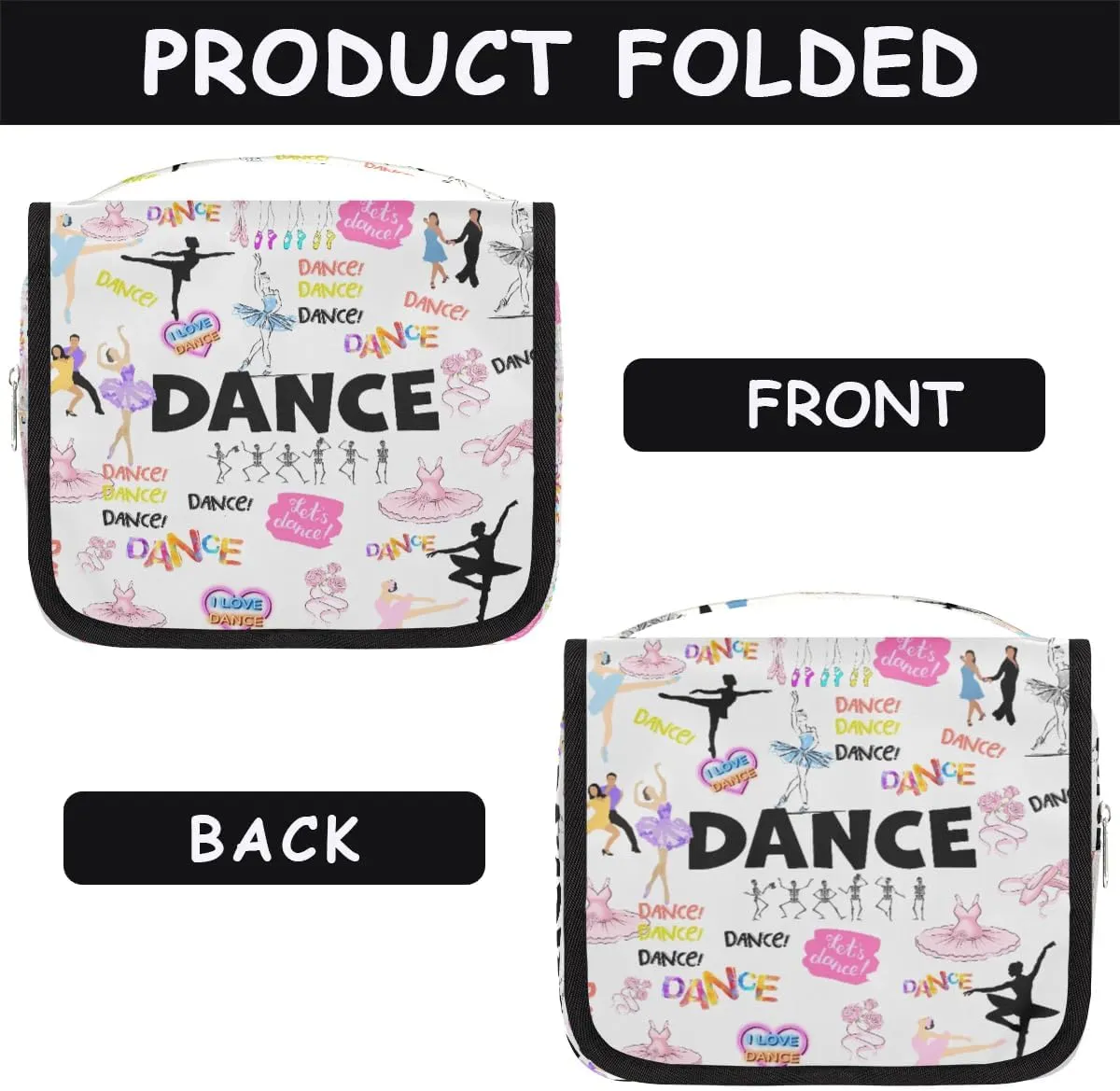 Travel Toiletry Bag for Women Girls with Hanging Hook Cute Pink Ballet Dancer Skull Dance Pattern Makeup Cosmetic Bag Organizer Travel Bag for Toiletries Essentials Accessories, Large Size